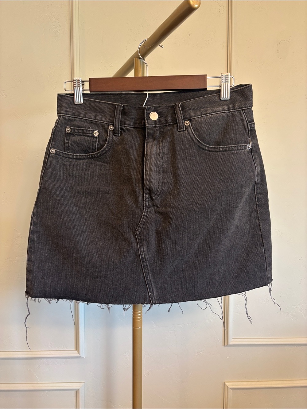 Dr Denim Denim Mini Skirt Black Jeanwith Raw Hem MSRP $80